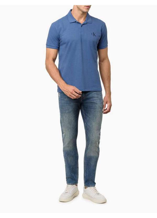 Calvin Klein Jeans - Calça Jeans Masculina Skinny Viés Bolso - Azul Médio Azul