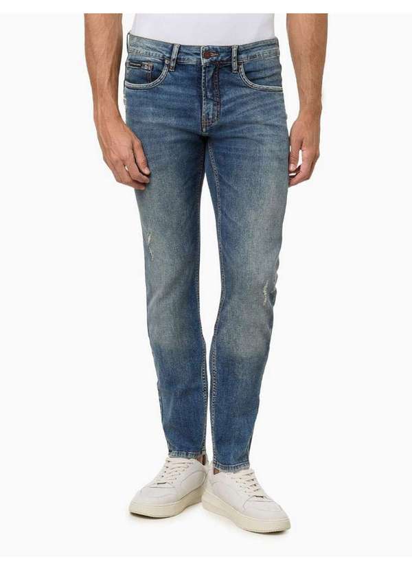 Calvin Klein Jeans - Calça Jeans Masculina Skinny Viés Bolso - Azul Médio Azul 3