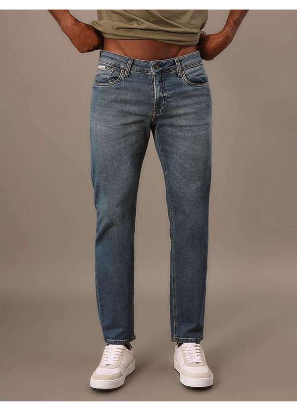 Calvin Klein Jeans - Calça Jeans Masculina Slim Moletom Calvin Klein Jeans - Azul Médi Azul