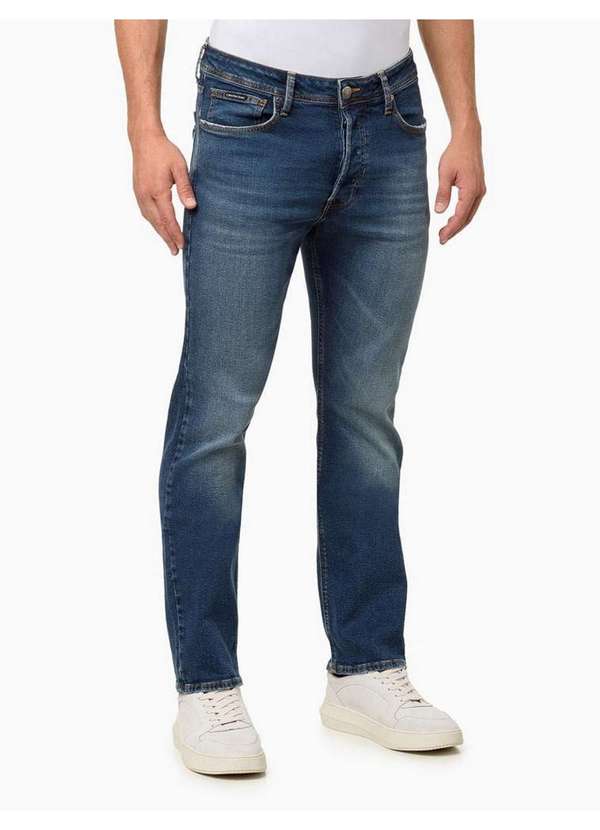 Calvin Klein Jeans - Calça Jeans Masculina Straight Filigrana Embossed - Marinho Azul 4