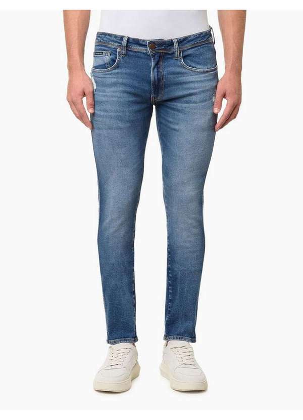 Calvin Klein Jeans - Calça Jeans Masculina Super Skinny Filigrana Embossed - Azul Médi Azul