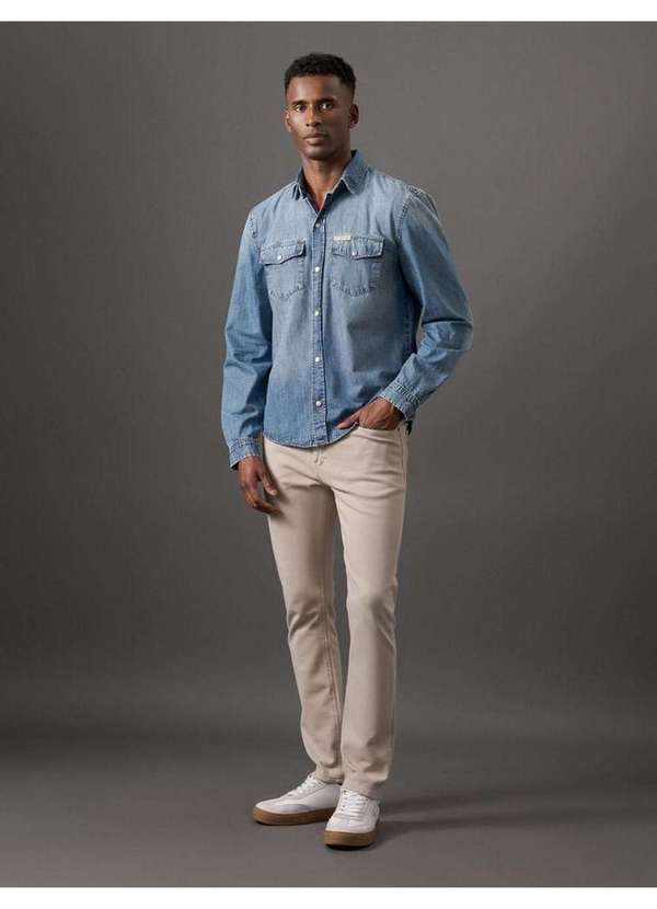 Calvin Klein Jeans - Camisa Jeans Masculina Slim Calvin Klein Jeans - Azul Médio Azul 3