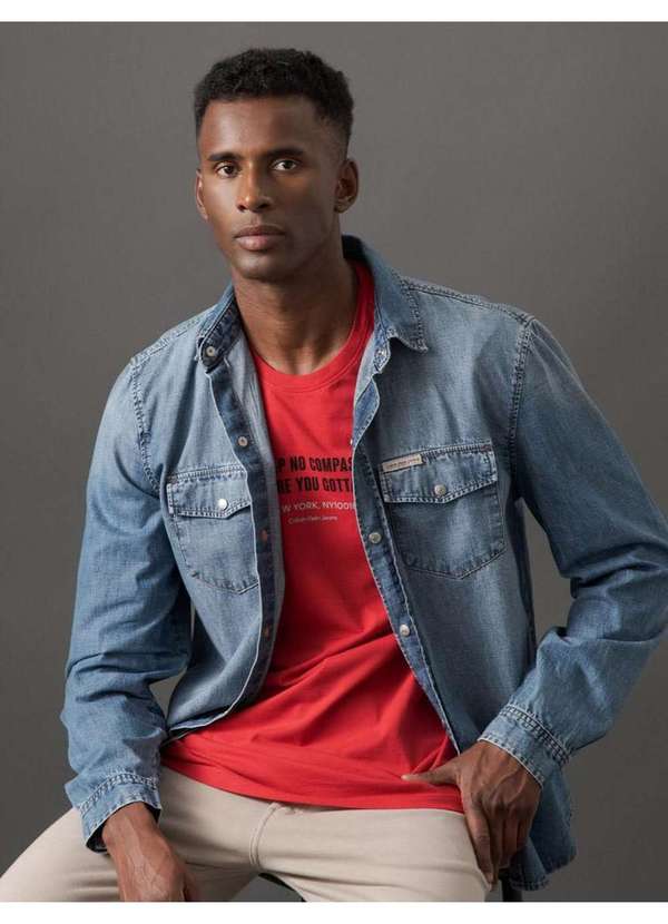 Calvin Klein Jeans - Camisa Jeans Masculina Slim Calvin Klein Jeans - Azul Médio Azul 5