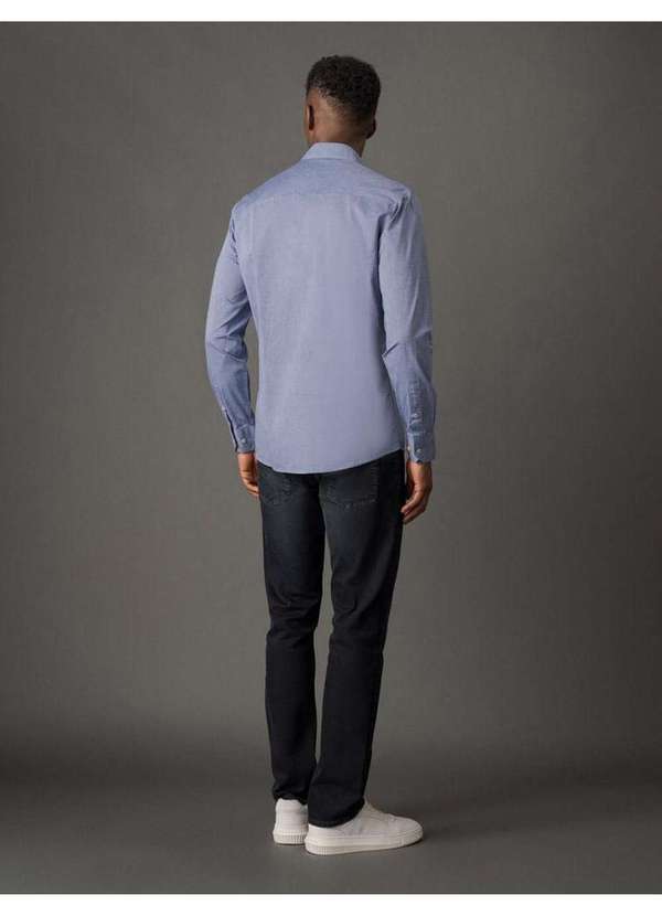 Calvin Klein Jeans - Camisa Manga Longa Calvin Klein Jeans Regular Fil a Fil - Azul Ma Azul