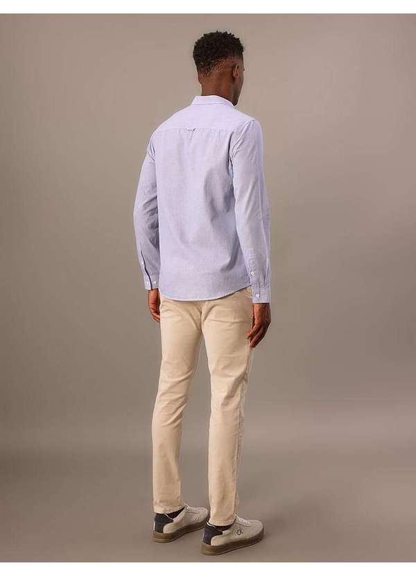 Calvin Klein Jeans - Camisa Manga Longa Slim Listrada Silk Logo Calvin Klein Jeans - a Azul