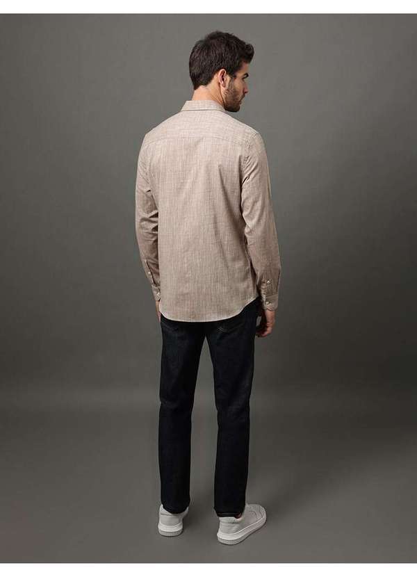 Calvin Klein Jeans - Camisa Masculina Alg Flamê Calvin Klein Jeans - Caqui Medio Bege