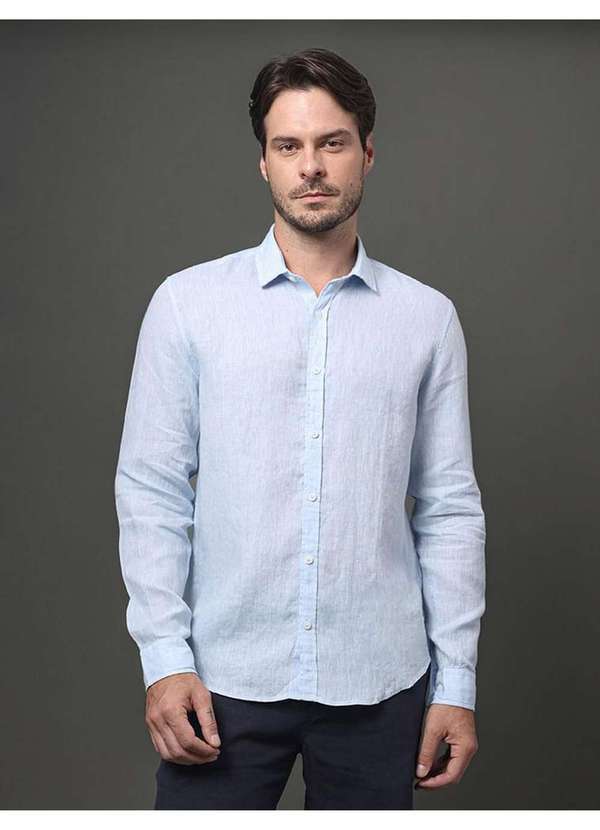 Calvin Klein Jeans - Camisa Masculina Cannes Linen Calvin Klein - Azul Claro Azul