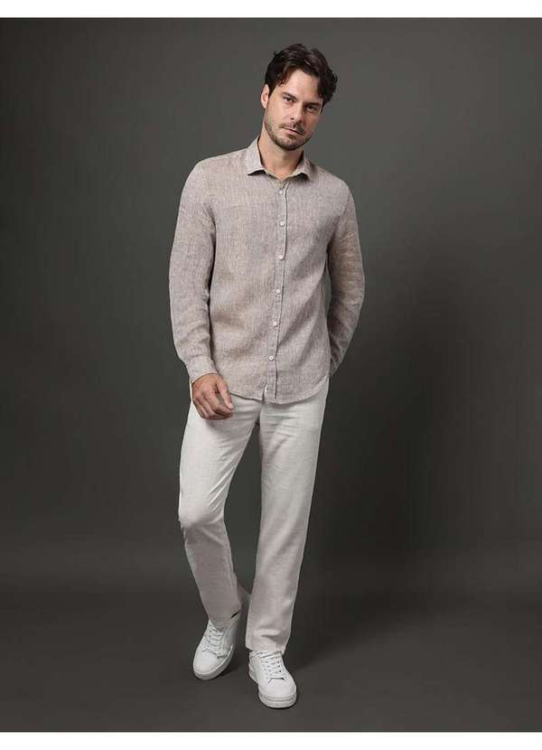 Calvin Klein Jeans - Camisa Masculina Cannes Linen Calvin Klein - Marrom Marrom