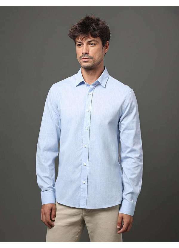 Calvin Klein Jeans - Camisa Masculina Cotton Linen Calvin Klein Jeans - Azul Claro Azul
