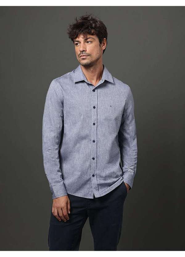 Calvin Klein Jeans - Camisa Masculina Cotton Linen Calvin Klein Jeans - Marinho Azul