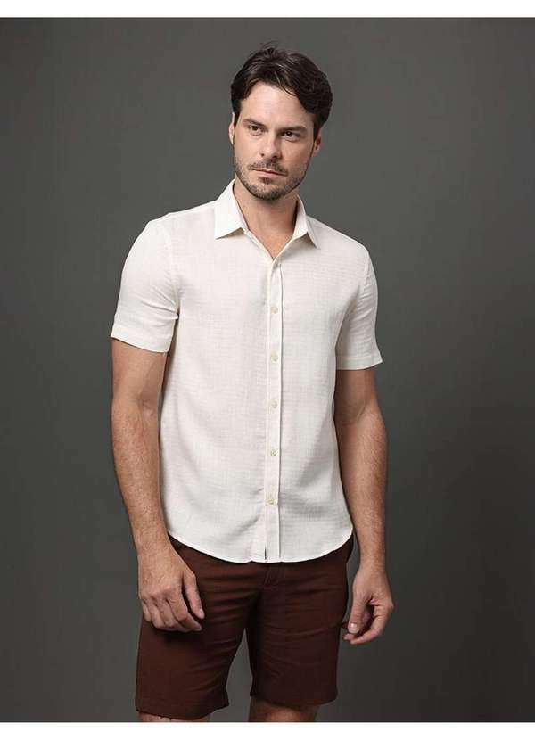 Calvin Klein Jeans - Camisa Masculina Espinha de Peixe Calvin Klein - Off White Branco