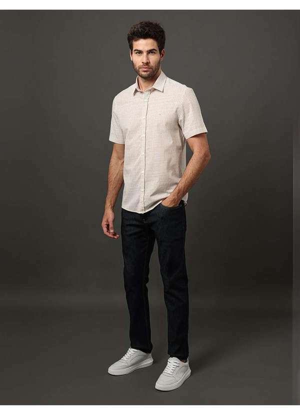 Calvin Klein Jeans - Camisa Masculina Flamê Listras Calvin Klein Jeans - Havana Marrom