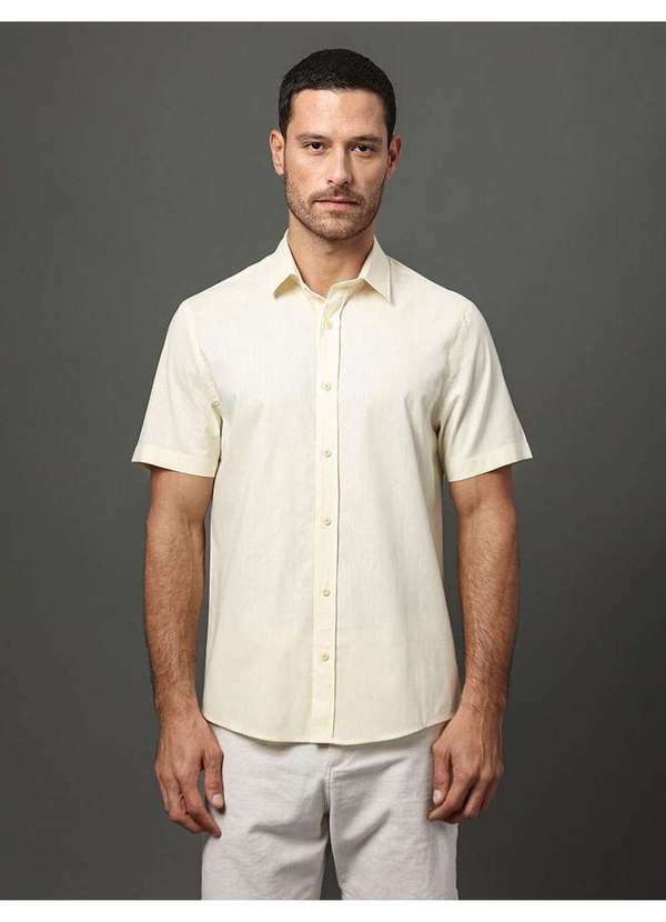 Calvin Klein Jeans - Camisa Masculina Linen Cotton Calvin Klein Jeans - Amarelo Mantei Amarelo