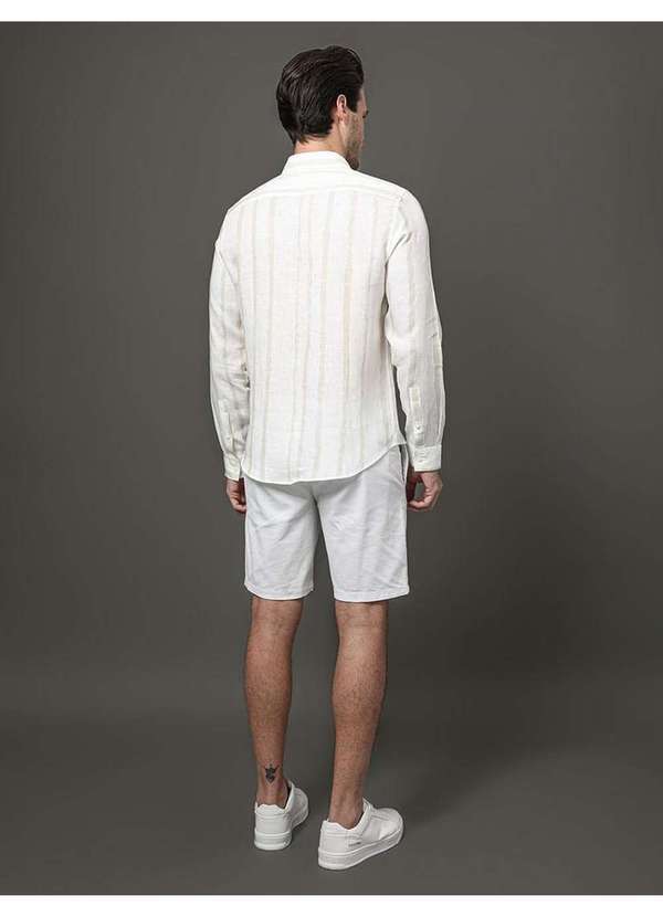 Calvin Klein Jeans - Camisa Masculina Linen Listras Calvin Klein - Branco Branco 2