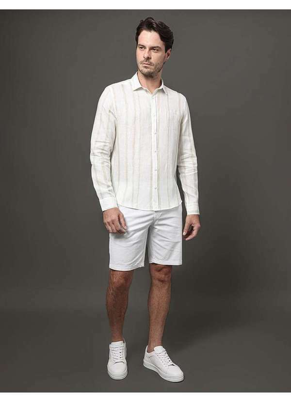 Calvin Klein Jeans - Camisa Masculina Linen Listras Calvin Klein - Branco Branco 3