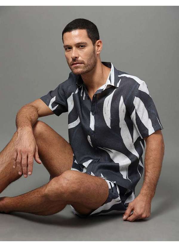 Calvin Klein Jeans - Camisa Masculina Linho Estampado Calvin Klein - Marinho Azul