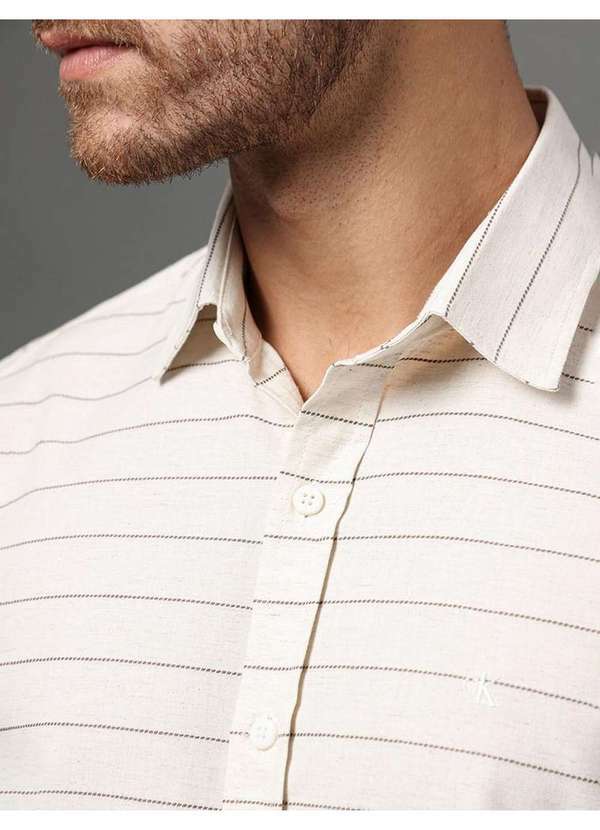 Calvin Klein Jeans - Camisa Masculina Listras Texturizadas Calvin Klein Jeans - Off Wh Branco