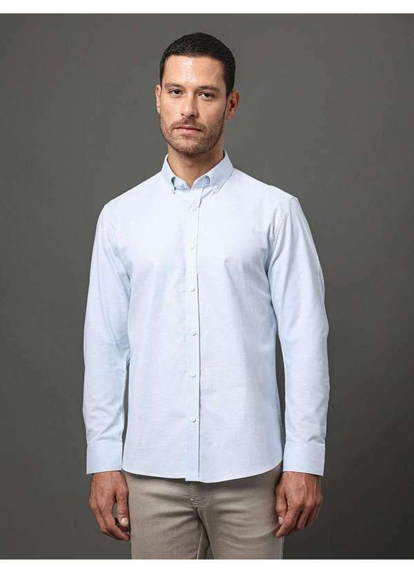 Calvin Klein Jeans - Camisa Masculina Oxford com Elastano Calvin Klein - Azul Claro Azul