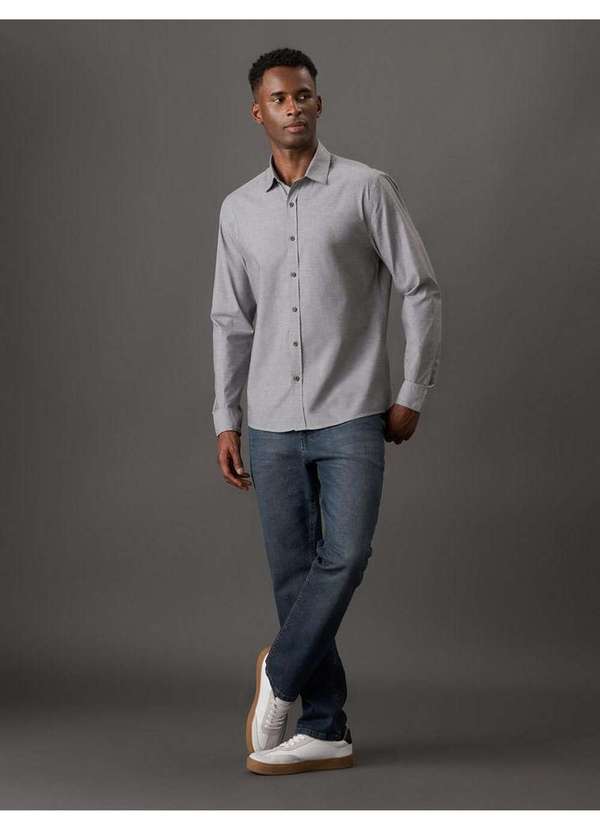 Calvin Klein Jeans - Camisa Masculina Regular Fil a Fil Calvin Klein Jeans - Chumbo Cinza