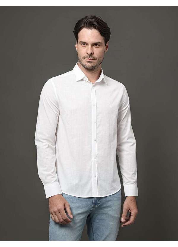 Calvin Klein Jeans - Camisa Masculina Slim Algodão Calvin Klein - Branco Branco 1