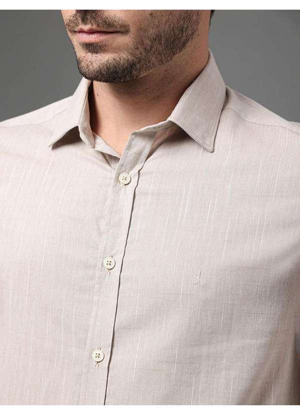 Calvin Klein Jeans - Camisa Masculina Slim Algodão Calvin Klein - Off White Branco 3