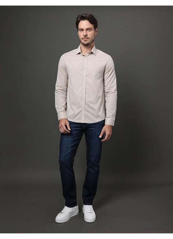 Calvin Klein Jeans - Camisa Masculina Slim Algodão Calvin Klein - Off White Branco 5