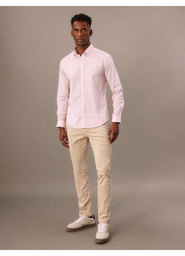 Calvin Klein Jeans - Camisa Masculina Slim Básica de Manga Longa Calvin Klein - Rosa C Rosa