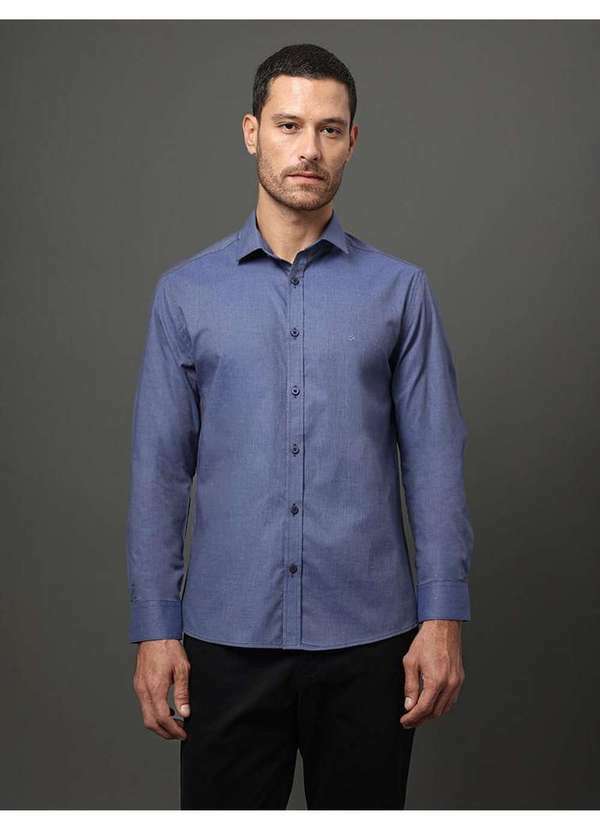 Calvin Klein Jeans - Camisa Masculina Slim Fil a Fil Calvin Klein - Marinho Azul