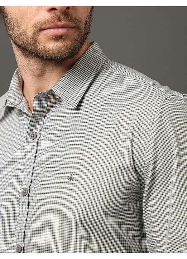 Calvin Klein Jeans - Camisa Masculina Slim Fio 50 Micro Check Calvin Klein Jeans - Ver Verde
