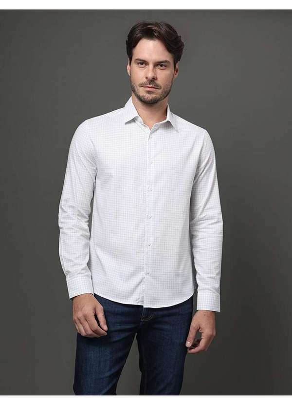 Calvin Klein Jeans - Camisa Masculina Slim Maquineta Check Calvin Klein - Branco Branco
