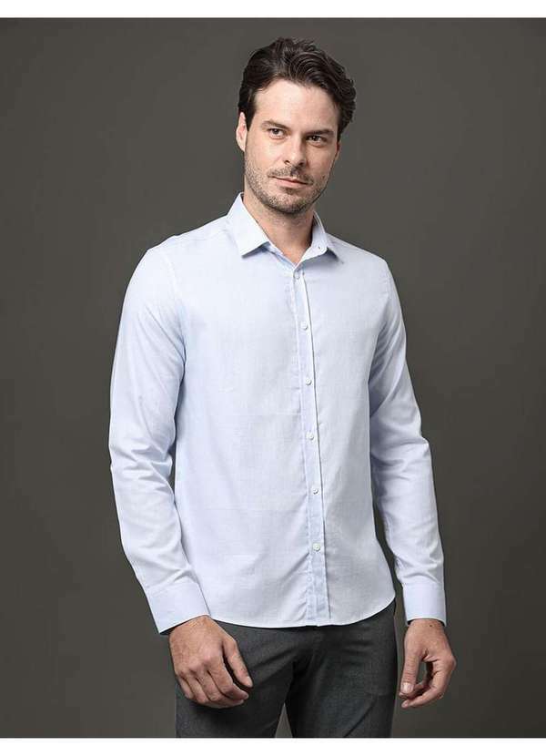 Calvin Klein Jeans - Camisa Masculina Slim Oxford Leve Calvin Klein - Azul Claro Azul
