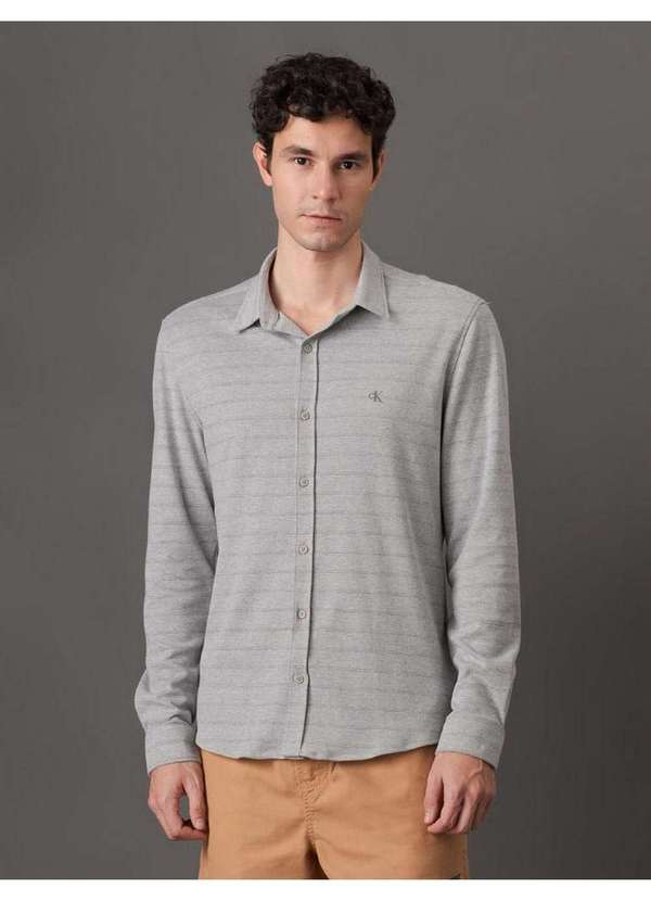 Calvin Klein Jeans - Camisa Masculina Slim Piquet Calvin Klein Jeans - Mescla Cinza