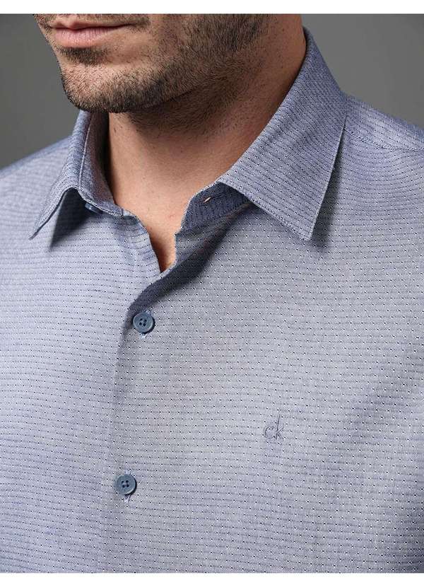 Calvin Klein Jeans - Camisa Ml Slim Maquinetada - Marinho Azul
