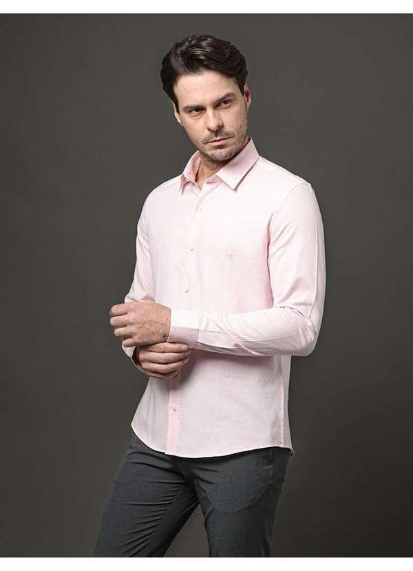 Calvin Klein Jeans - Camisa Ml Slim Maquinetada - Rosa Claro Rosa