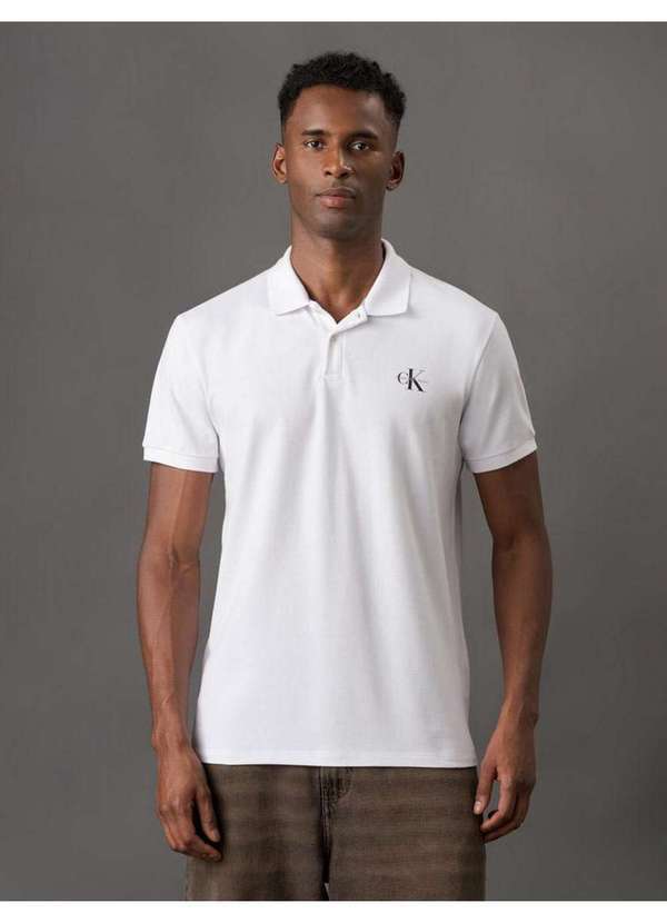 Calvin Klein Jeans - Camisa Polo Masculina Básica Estampa Logo Reissue Calvin Klein Je Branco
