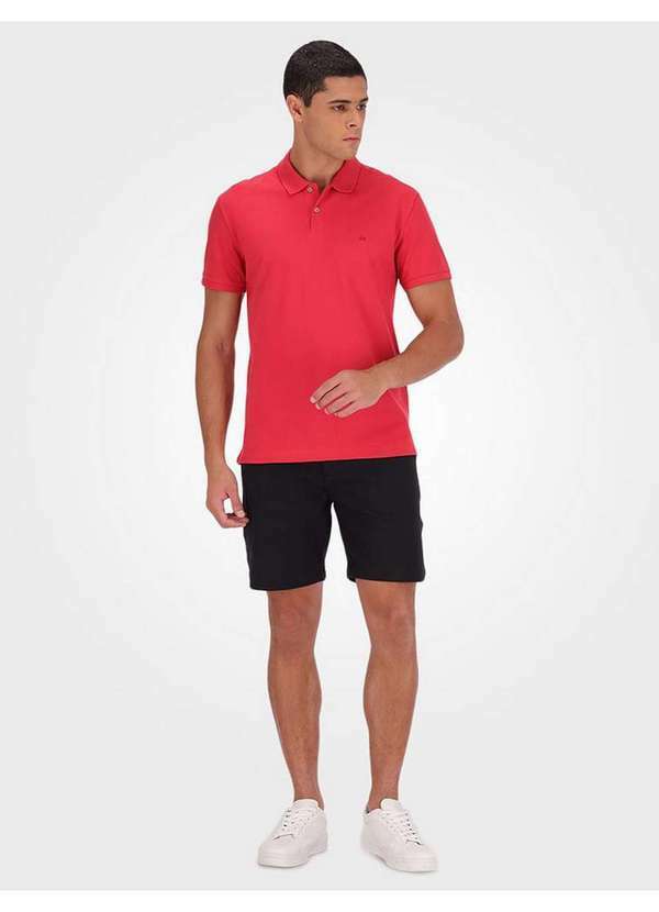 Cks Premium Label - Camisa Polo Masculina Básica Slim sem Friso Calvin Klein - Vermel Vermelho