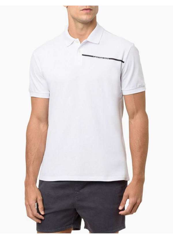 Calvin Klein Jeans - Camisa Polo Masculina de Algodão em Piquet Estampa Palito Calvin Branco 2
