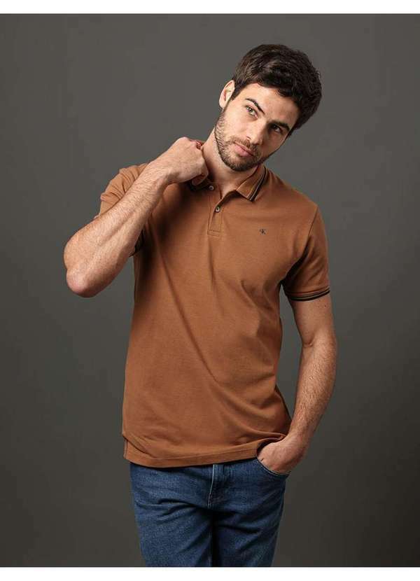 Calvin Klein Jeans - Polo Masculina Listras Calvin Klein Jeans - Havana Marrom