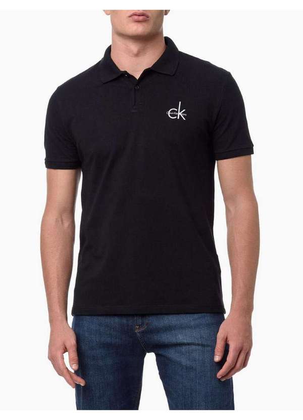Calvin Klein Jeans - Polo Masculina Logo Básico Calvin Klein - Preto Preto