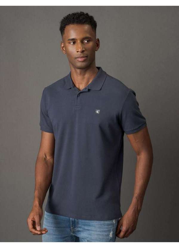 Calvin Klein Jeans - Polo Masculina Manga Curta em Pique Azul