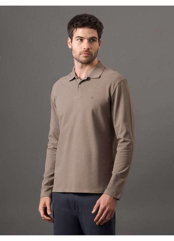 Calvin Klein Jeans - Polo Masculina Manga Longa Bordado Calvin Klein Jeans - Caqui Med Bege