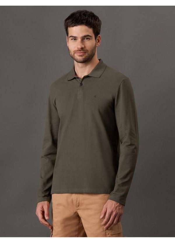 Calvin Klein Jeans - Polo Masculina Manga Longa Bordado Calvin Klein Jeans - Militar Verde 3