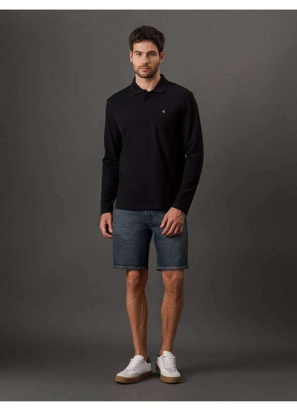 Calvin Klein Jeans - Polo Masculina Manga Longa Bordado Calvin Klein Jeans - Preto Preto