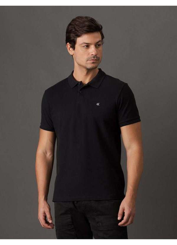 Calvin Klein Jeans - Polo Masculina Slim Logo Bordado Calvin Klein Jeans - Preto Preto 2
