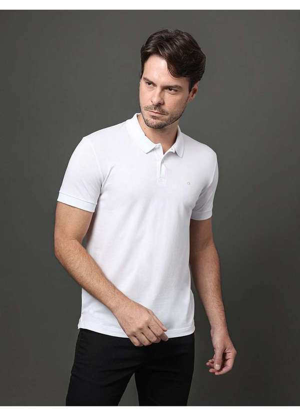 Calvin Klein Jeans - Polo Masculina Slim Meia Malha Pima Calvin Klein - Branco 2 Branco