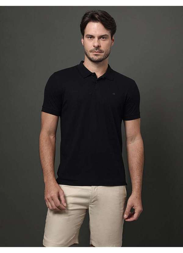 Calvin Klein Jeans - Polo Masculina Slim Meia Malha Pima Calvin Klein - Preto Preto