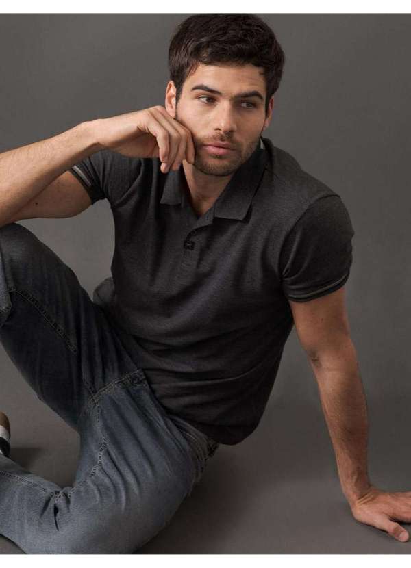 Calvin Klein Jeans - Polo Masculina Slim Meio Friso Calvin Klein Jeans - Chumbo Cinza 5