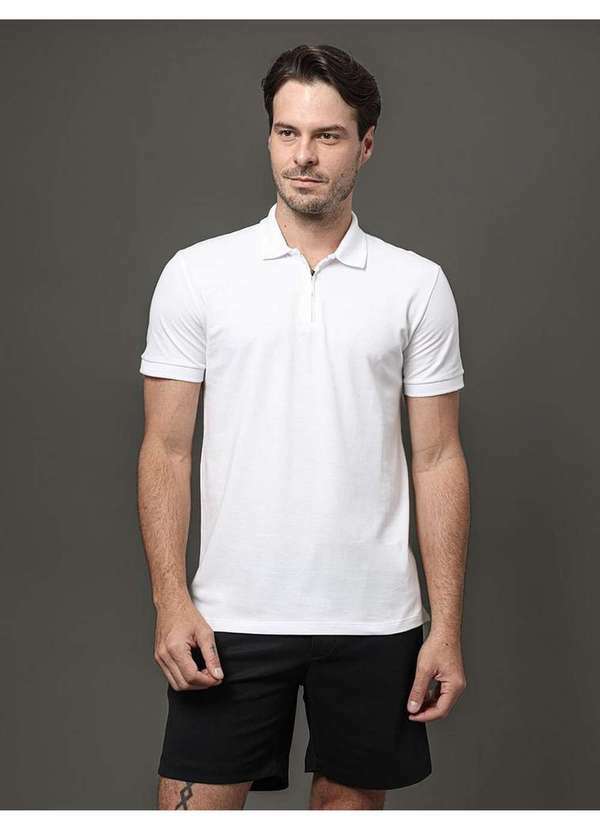 Calvin Klein Jeans - Polo Masculina Slim Meio Zíper Calvin Klein - Branco Branco