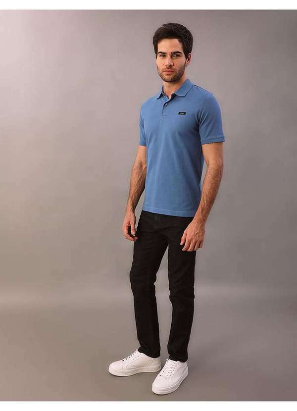 Cks Premium Label - Polo Masculina Slim Piquet Calvin Klein - Azul Escuro Azul