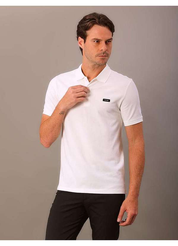 Cks Premium Label - Polo Masculina Slim Piquet Calvin Klein - Branco Branco